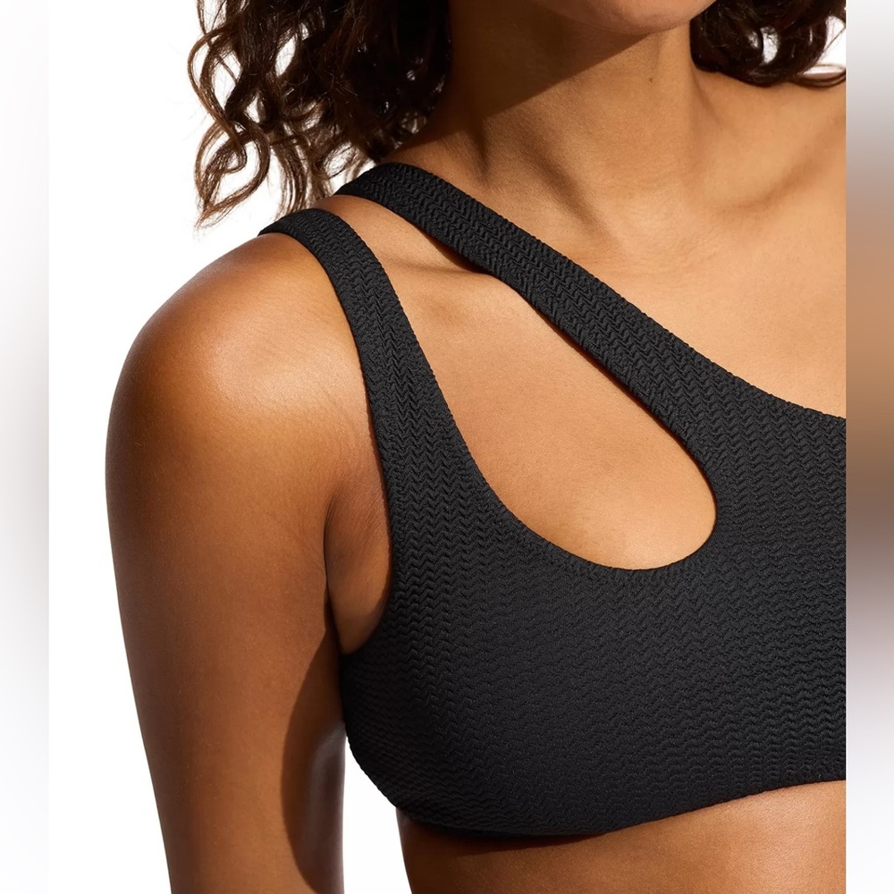 VS PINK Black Ribbed One Shoulder Cutout Bikini Top | M NWT